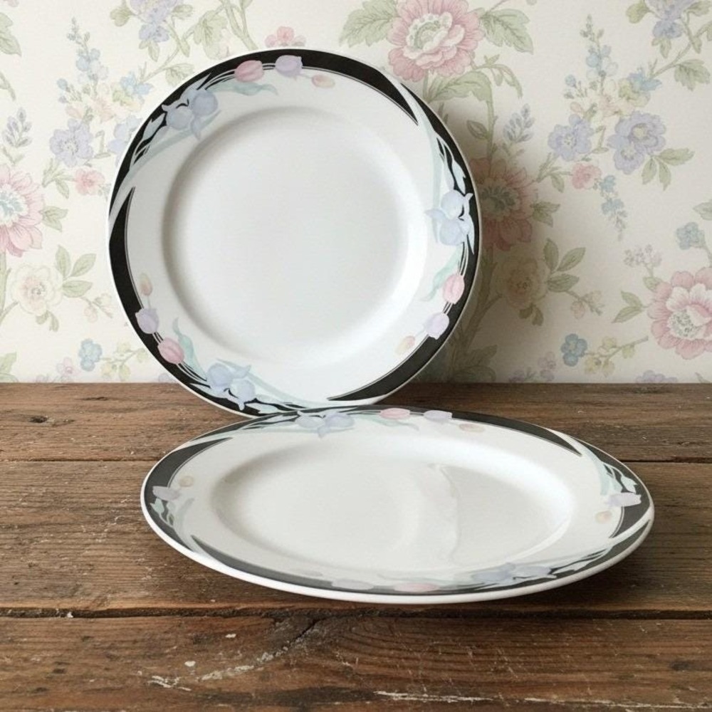 Caravel Excel Iris Tulip Dinner Plates, Set of 2, Vintage Porcelain Dinnerware
